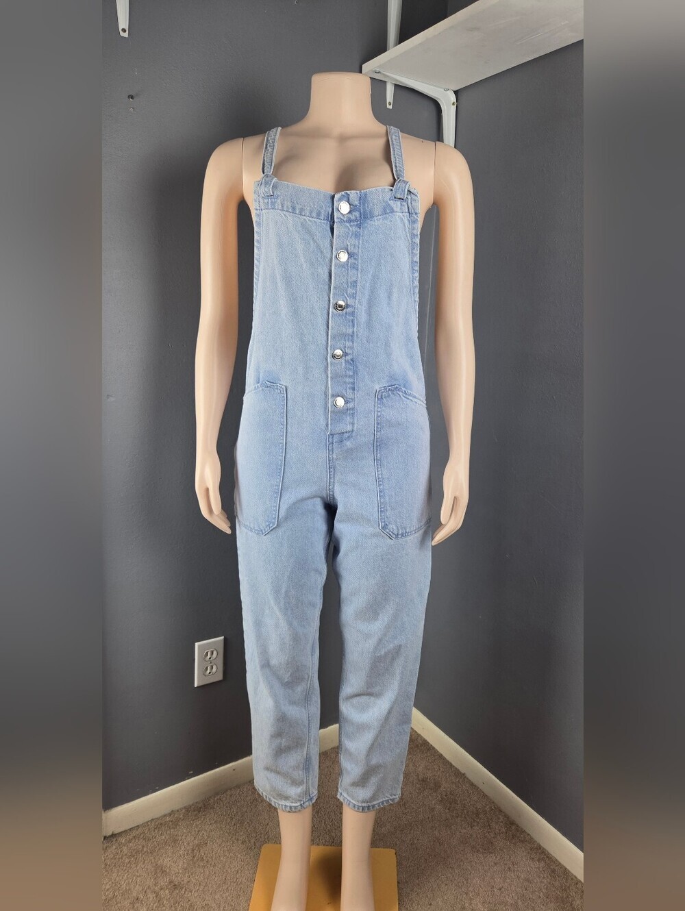 Mango Light Blue Denim Button-Front Women's Overalls